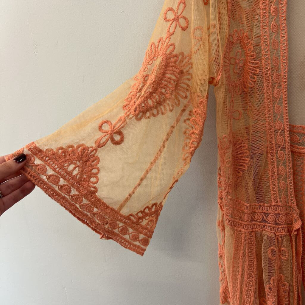 Salmon Embroidered Open Front Duster Medium