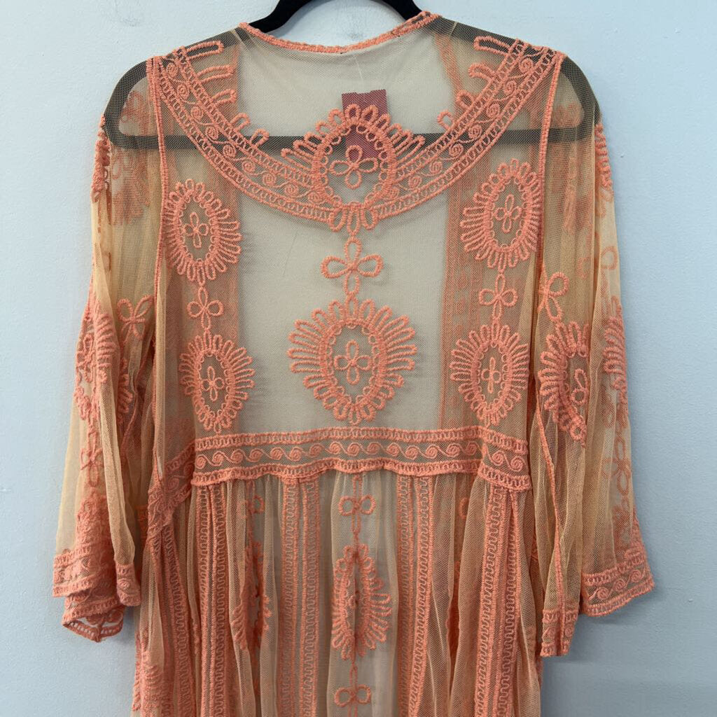 Salmon Embroidered Open Front Duster Medium