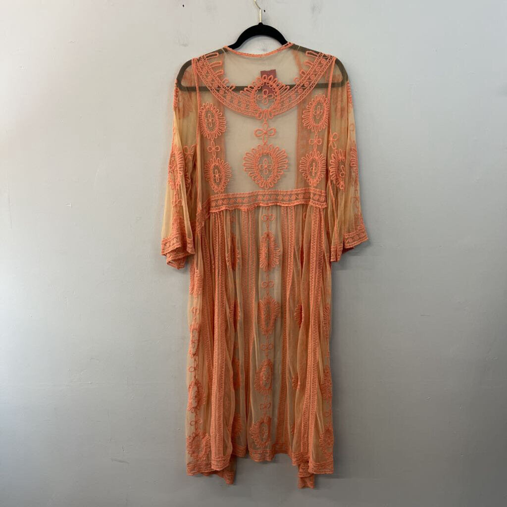 Salmon Embroidered Open Front Duster Medium