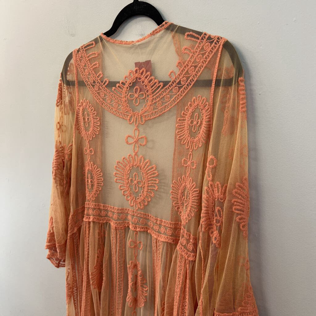 Salmon Embroidered Open Front Duster Medium