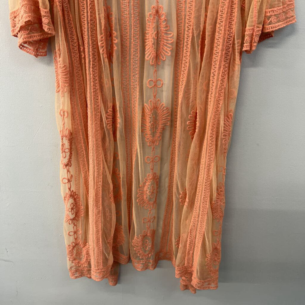 Salmon Embroidered Open Front Duster Medium