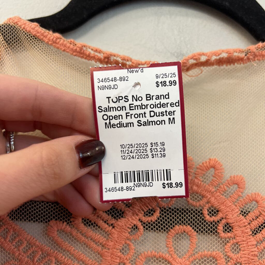 Salmon Embroidered Open Front Duster Medium