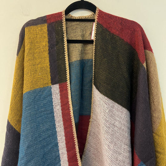 Multi Color Checkered Knit Shoulder Wrap Top One Size
