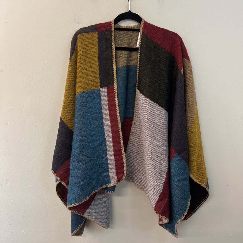 Multi Color Checkered Knit Shoulder Wrap Top One Size