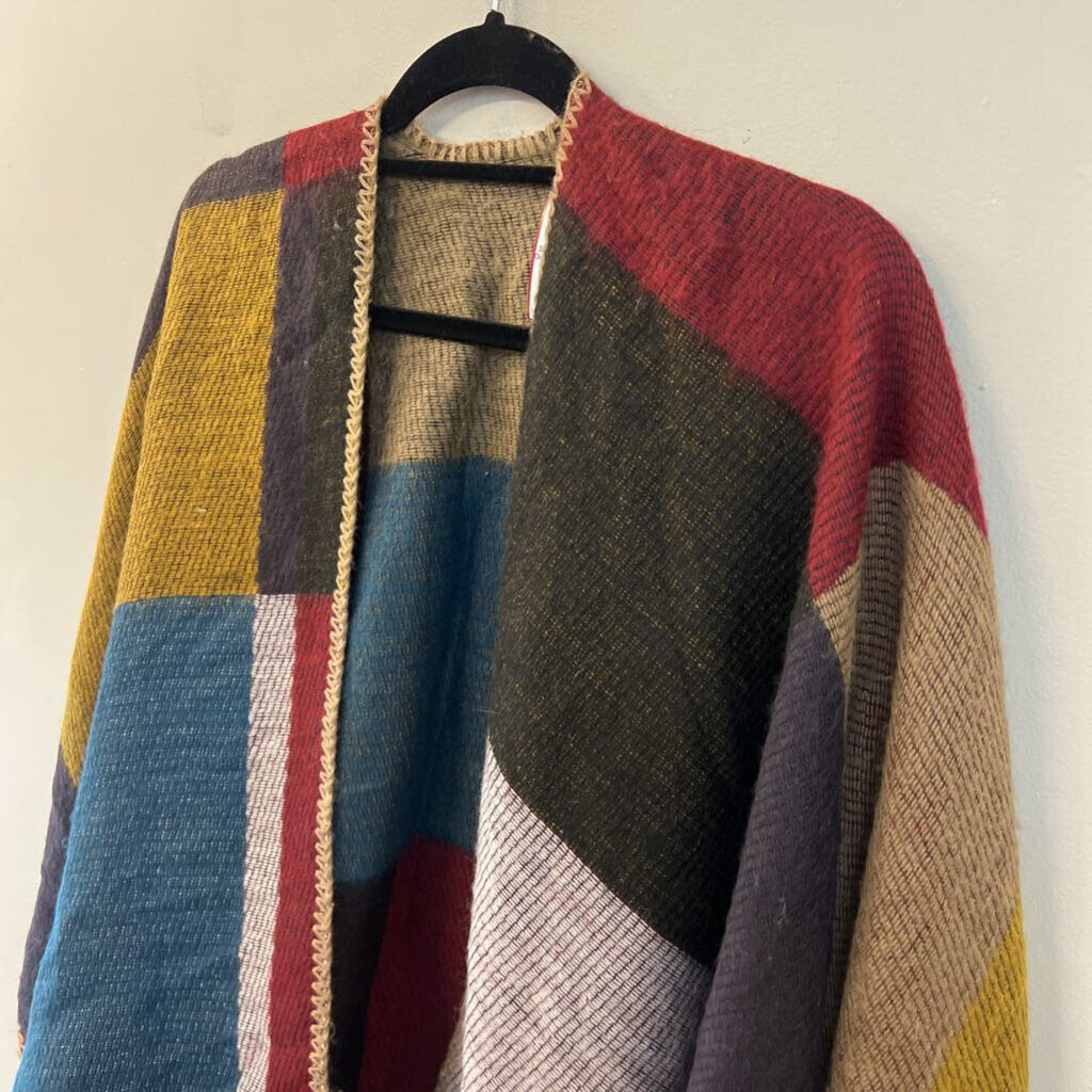 Multi Color Checkered Knit Shoulder Wrap Top One Size