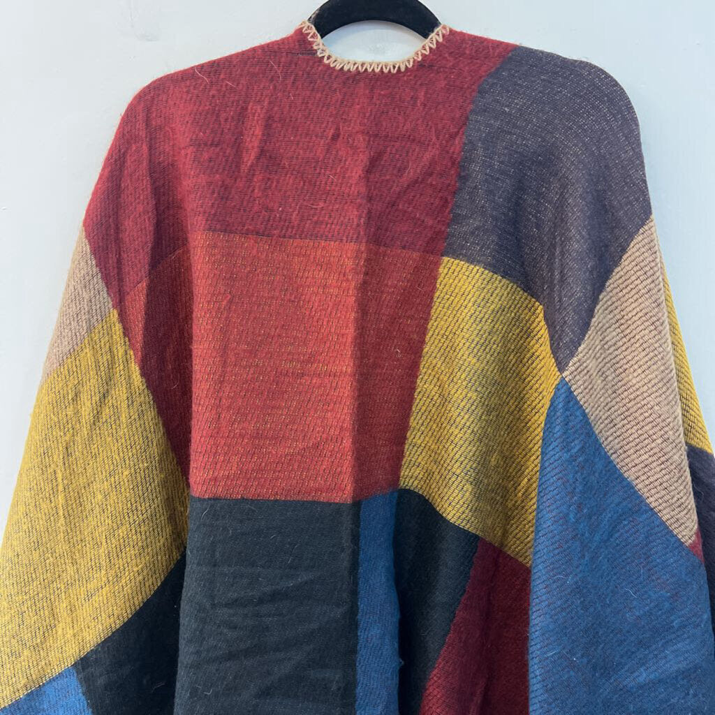 Multi Color Checkered Knit Shoulder Wrap Top One Size