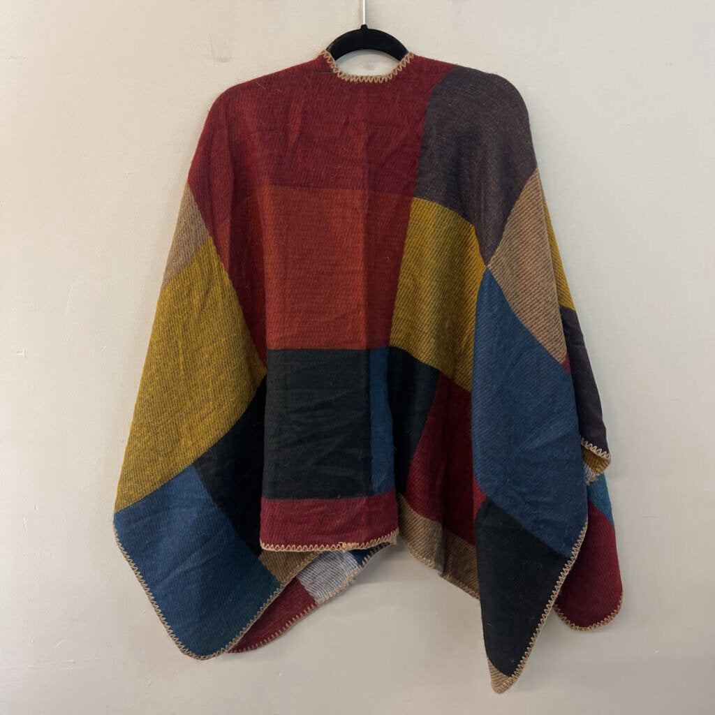 Multi Color Checkered Knit Shoulder Wrap Top One Size