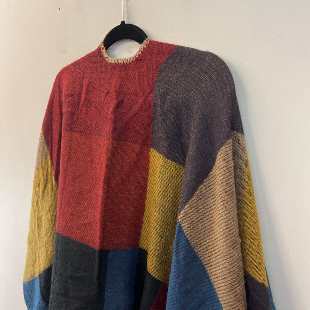 Multi Color Checkered Knit Shoulder Wrap Top One Size