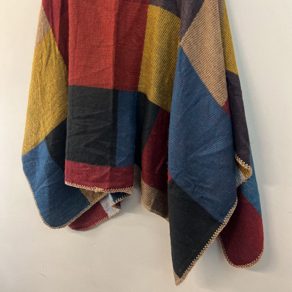 Multi Color Checkered Knit Shoulder Wrap Top One Size