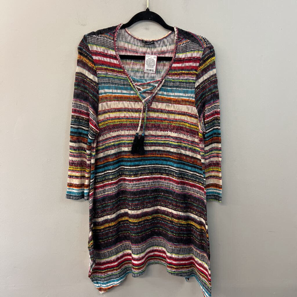 New Directions White/ Multi Striped Knit Long Sleeve Tunic Top Extra Large