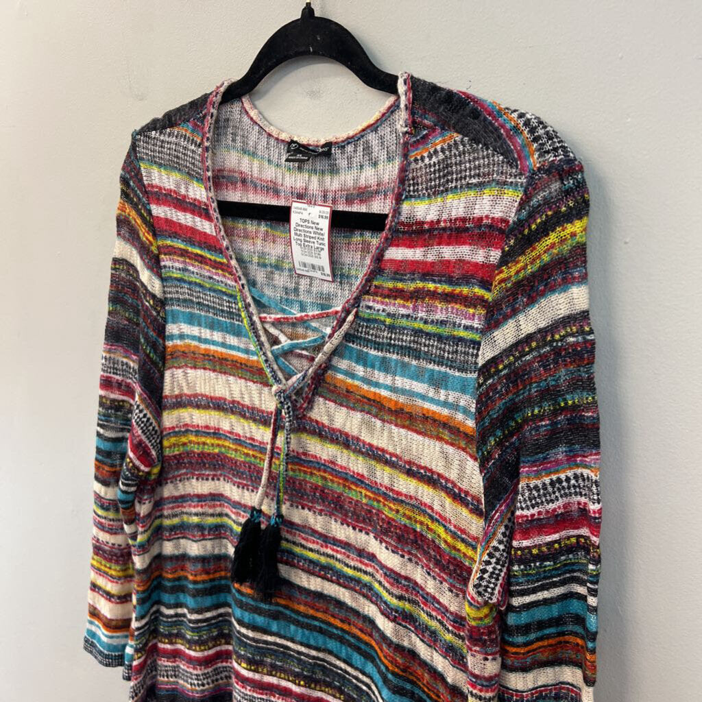 New Directions White/ Multi Striped Knit Long Sleeve Tunic Top Extra Large