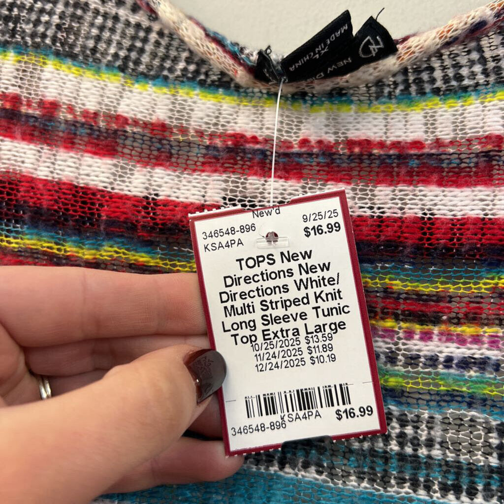New Directions White/ Multi Striped Knit Long Sleeve Tunic Top Extra Large