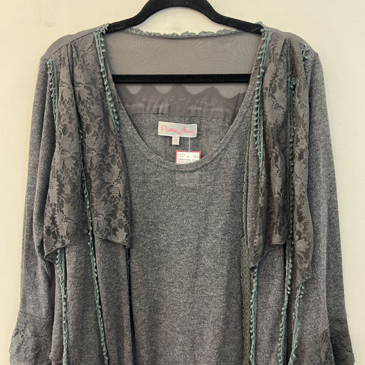 Pretty Angel Grey Lace Fringe Long Sleeve Top 1X