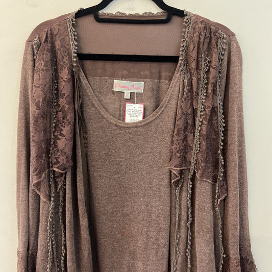 Pretty Angel Brown Lace Fringe Long Sleeve Top 1X