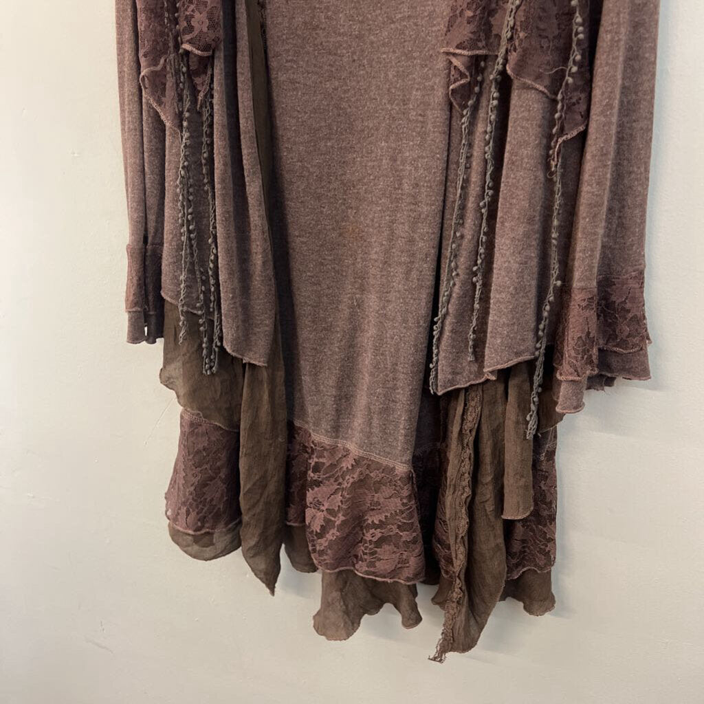 Pretty Angel Brown Lace Fringe Long Sleeve Top 1X