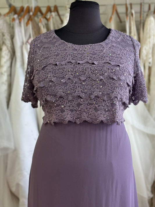 R&M Richards Purple Lace Top Tea Length Formal Dress 18W