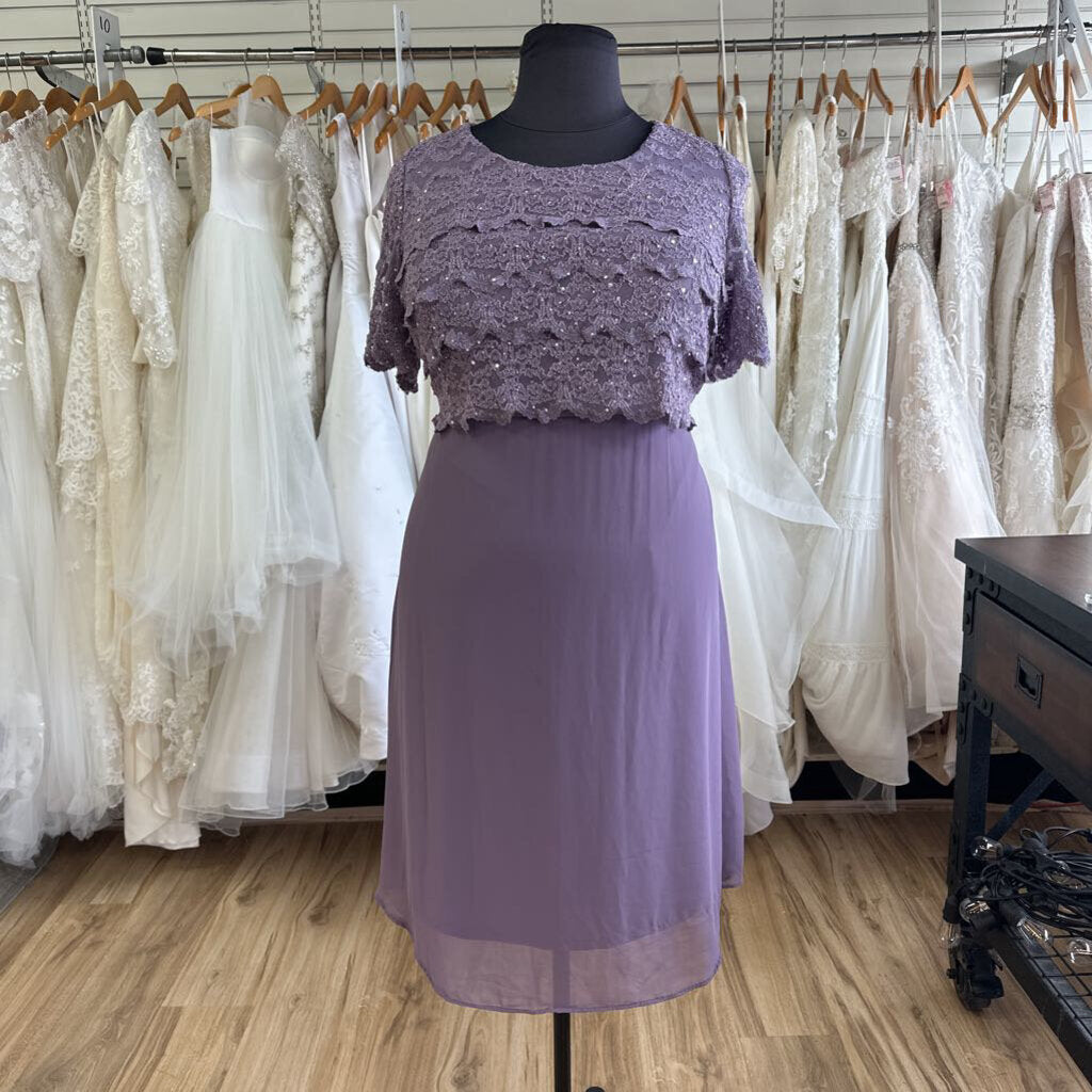 R&M Richards Purple Lace Top Tea Length Formal Dress 18W