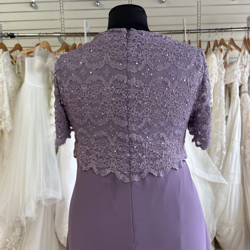 R&M Richards Purple Lace Top Tea Length Formal Dress 18W