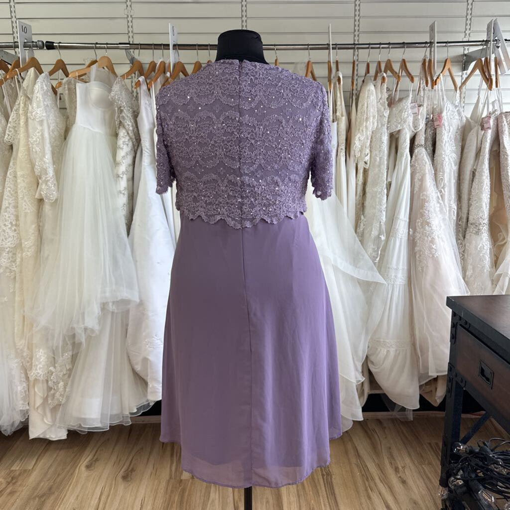 R&M Richards Purple Lace Top Tea Length Formal Dress 18W