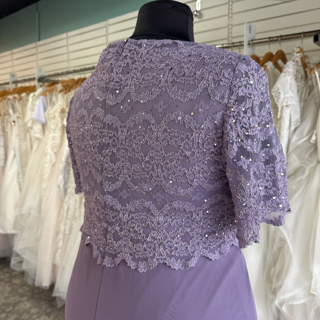 R&M Richards Purple Lace Top Tea Length Formal Dress 18W