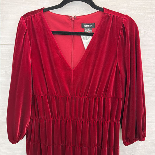 DKNY Red Velvet Long Sleeve Dress 10