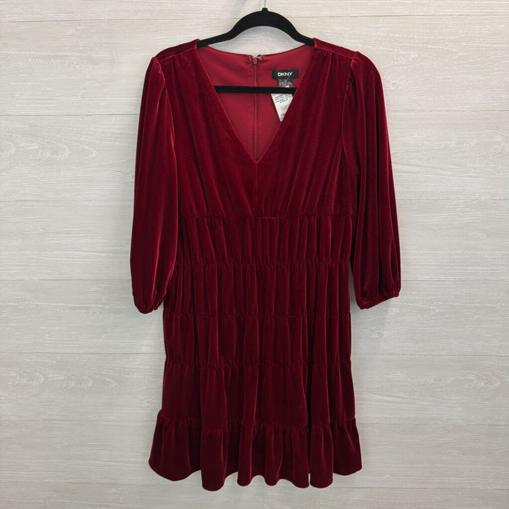DKNY Red Velvet Long Sleeve Dress 10