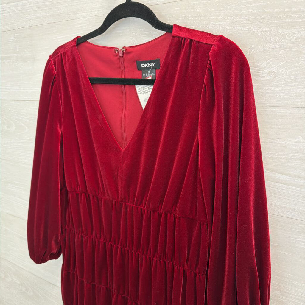 DKNY Red Velvet Long Sleeve Dress 10