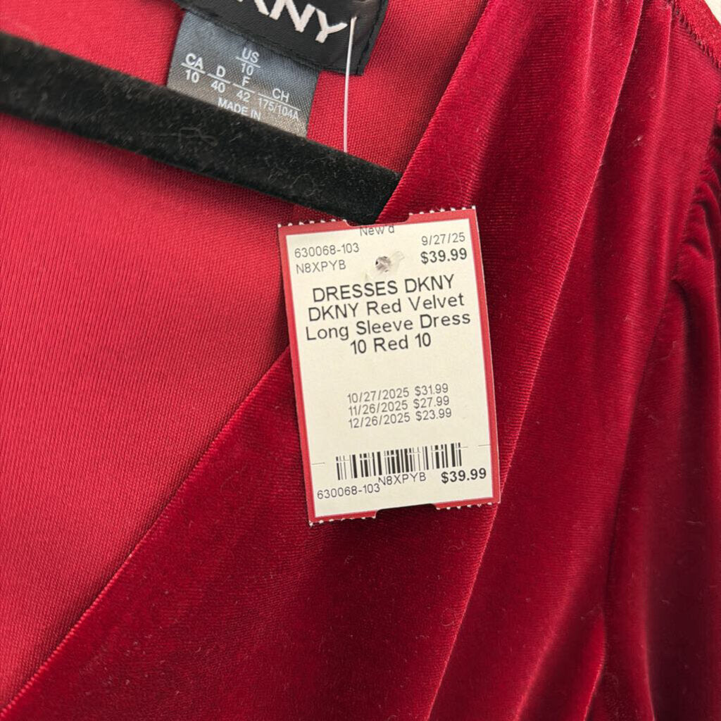 DKNY Red Velvet Long Sleeve Dress 10