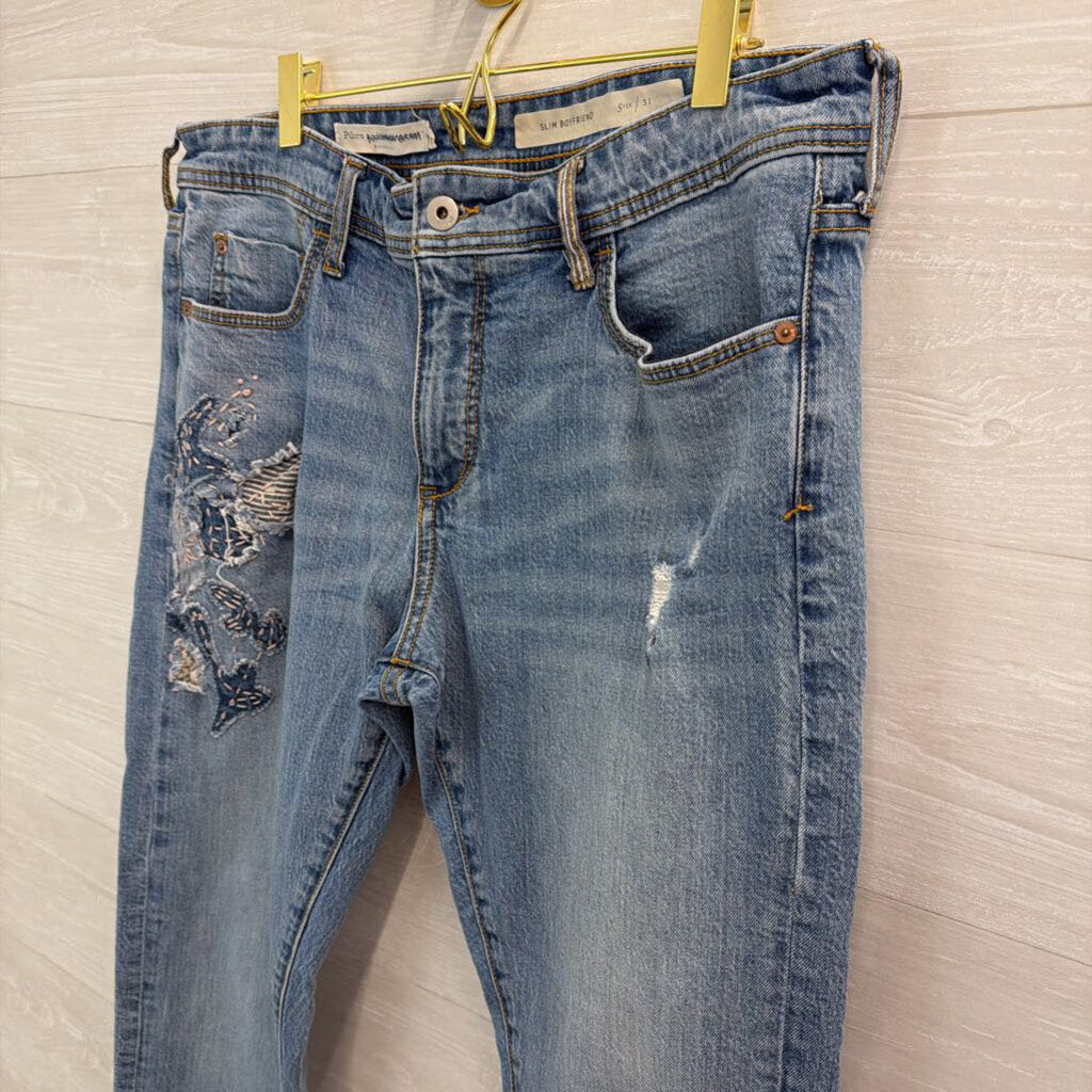 Pilcro Light Wash Slim Boyfriend Patchwork Detail Jeans 31