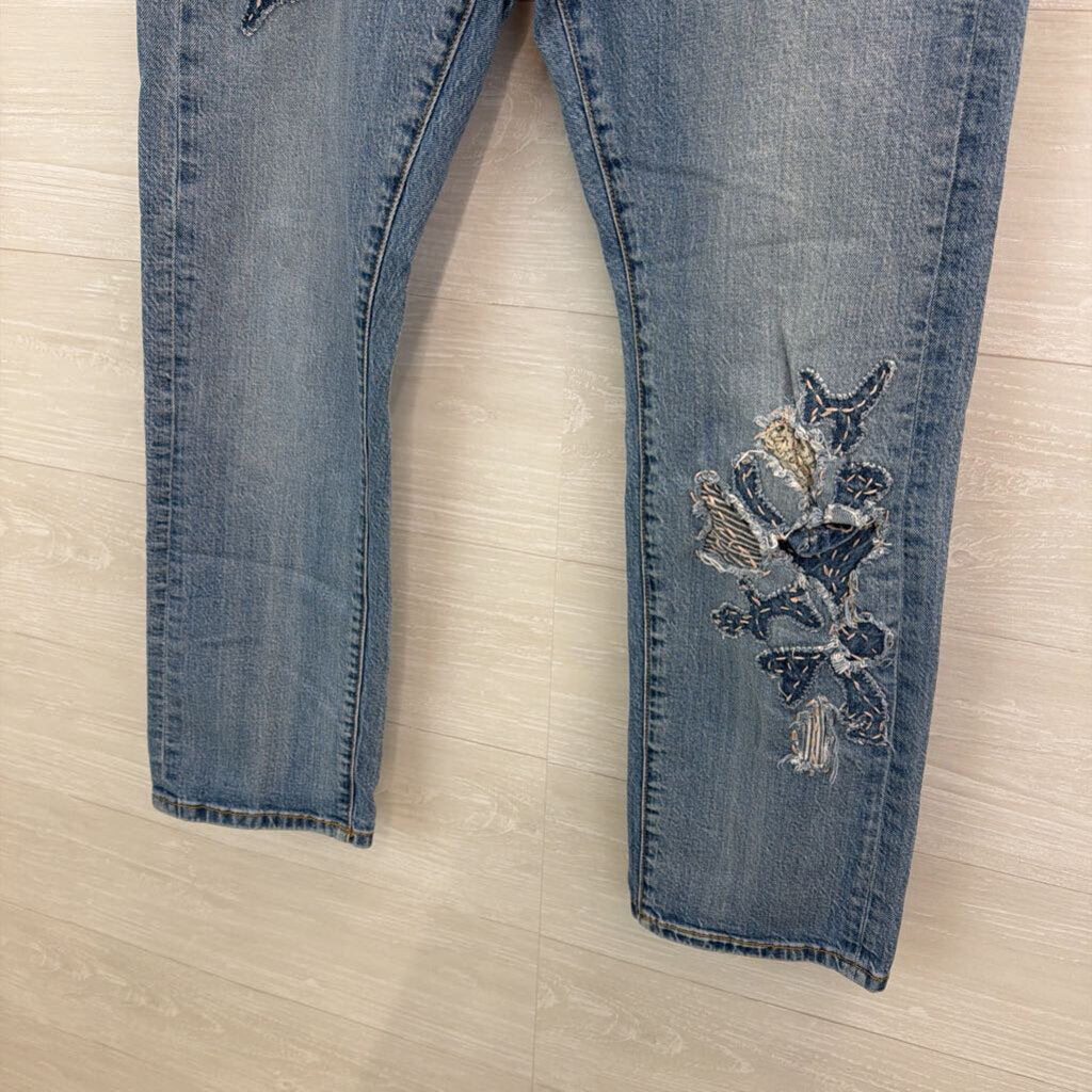 Pilcro Light Wash Slim Boyfriend Patchwork Detail Jeans 31