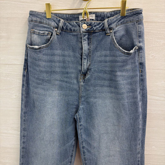 Risen Jeans Light Wash Raw Hem Flare Leg Jeans 1XL