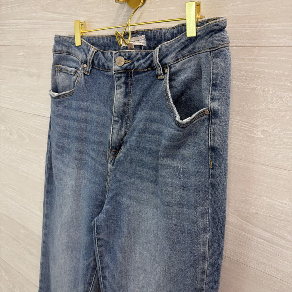 Risen Jeans Light Wash Raw Hem Flare Leg Jeans 1XL