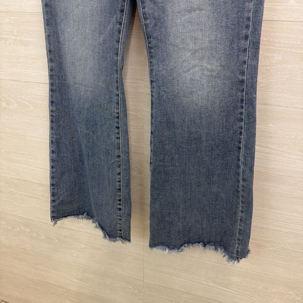 Risen Jeans Light Wash Raw Hem Flare Leg Jeans 1XL