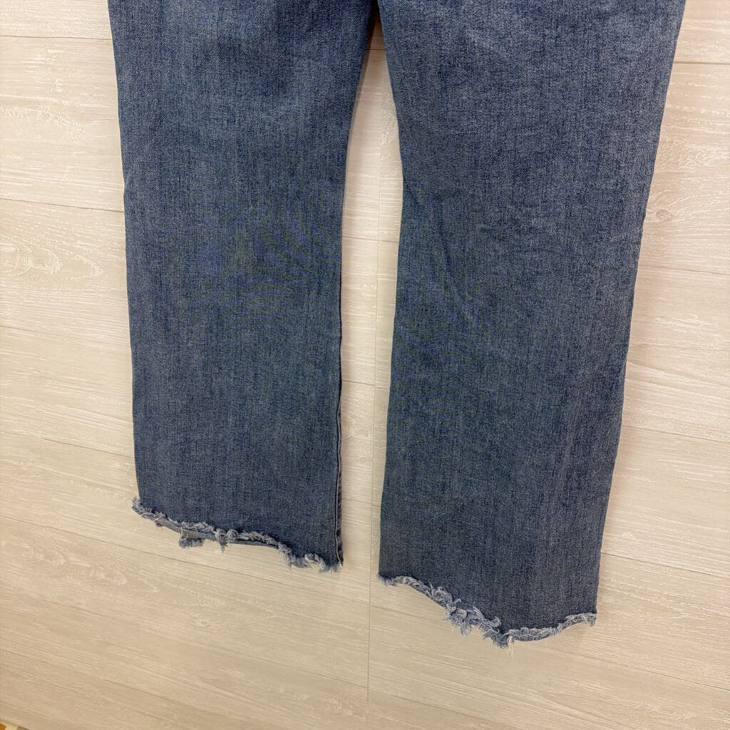 Risen Jeans Light Wash Raw Hem Flare Leg Jeans 1XL