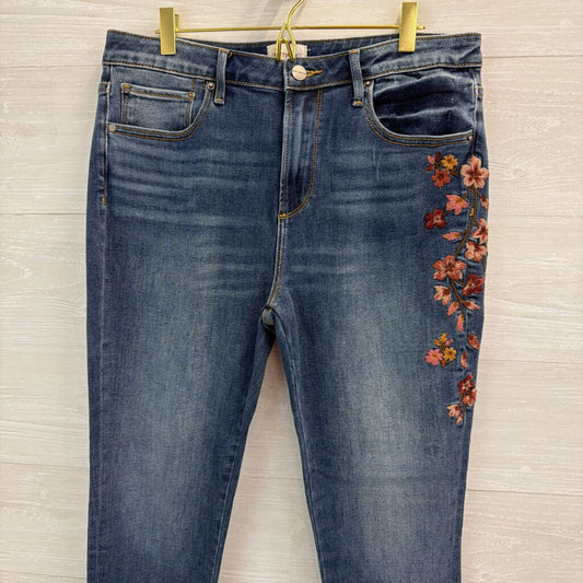 Driftwood Dark Wash Embroidered Flower Jackie High Rise Jeans 31