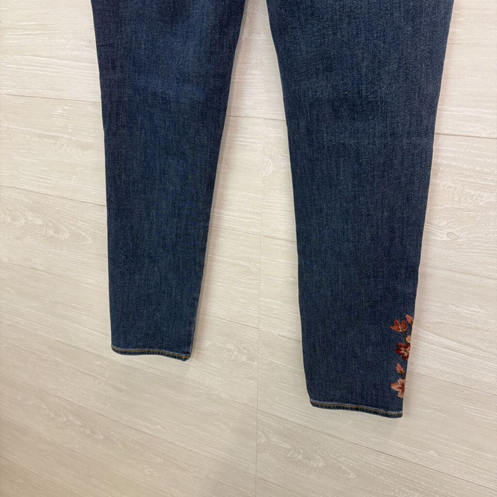 Driftwood Dark Wash Embroidered Flower Jackie High Rise Jeans 31