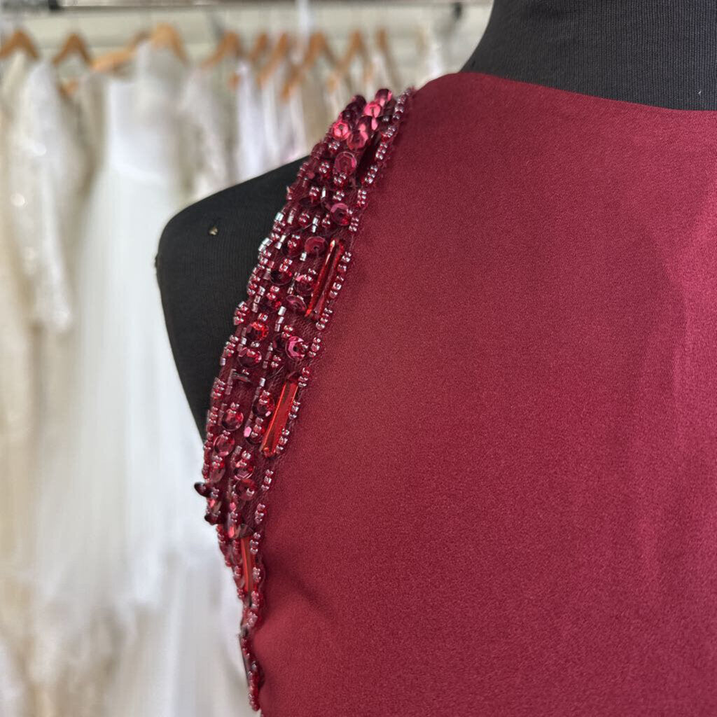 Alyce Burgundy Beaded Detail High Neck Long Formal Dress 10