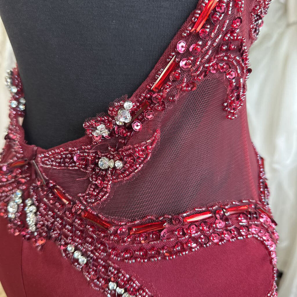 Alyce Burgundy Beaded Detail High Neck Long Formal Dress 10