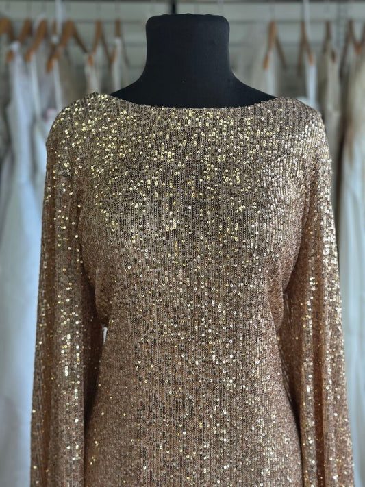 Preston and York Gold Sequin Long Sleeve Dress 18