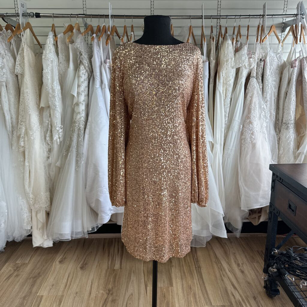 Preston and York Gold Sequin Long Sleeve Dress 18