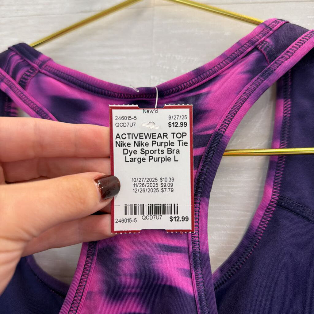 Nike Purple Tie Dye Sports Bra Large