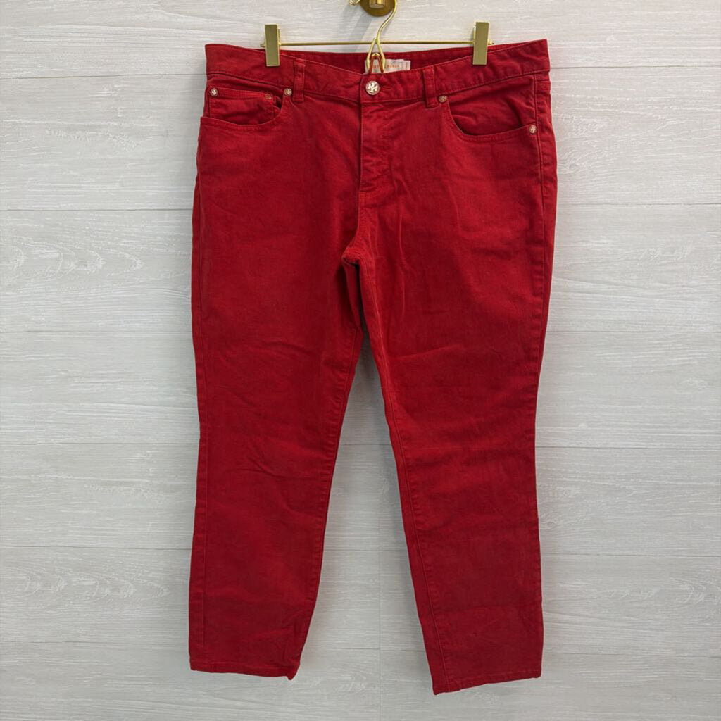 Tory Burch Red Cropped Skinny Jeans 32