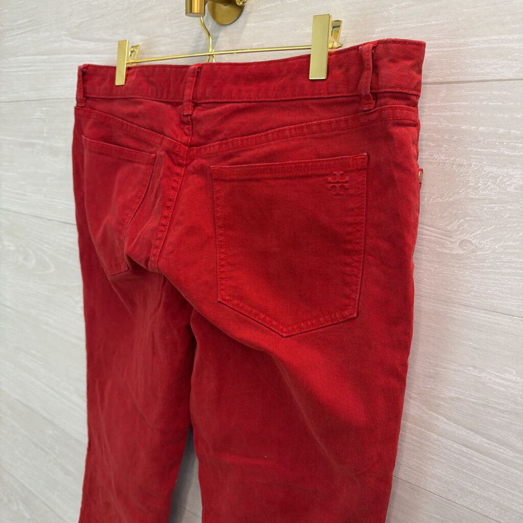 Tory Burch Red Cropped Skinny Jeans 32