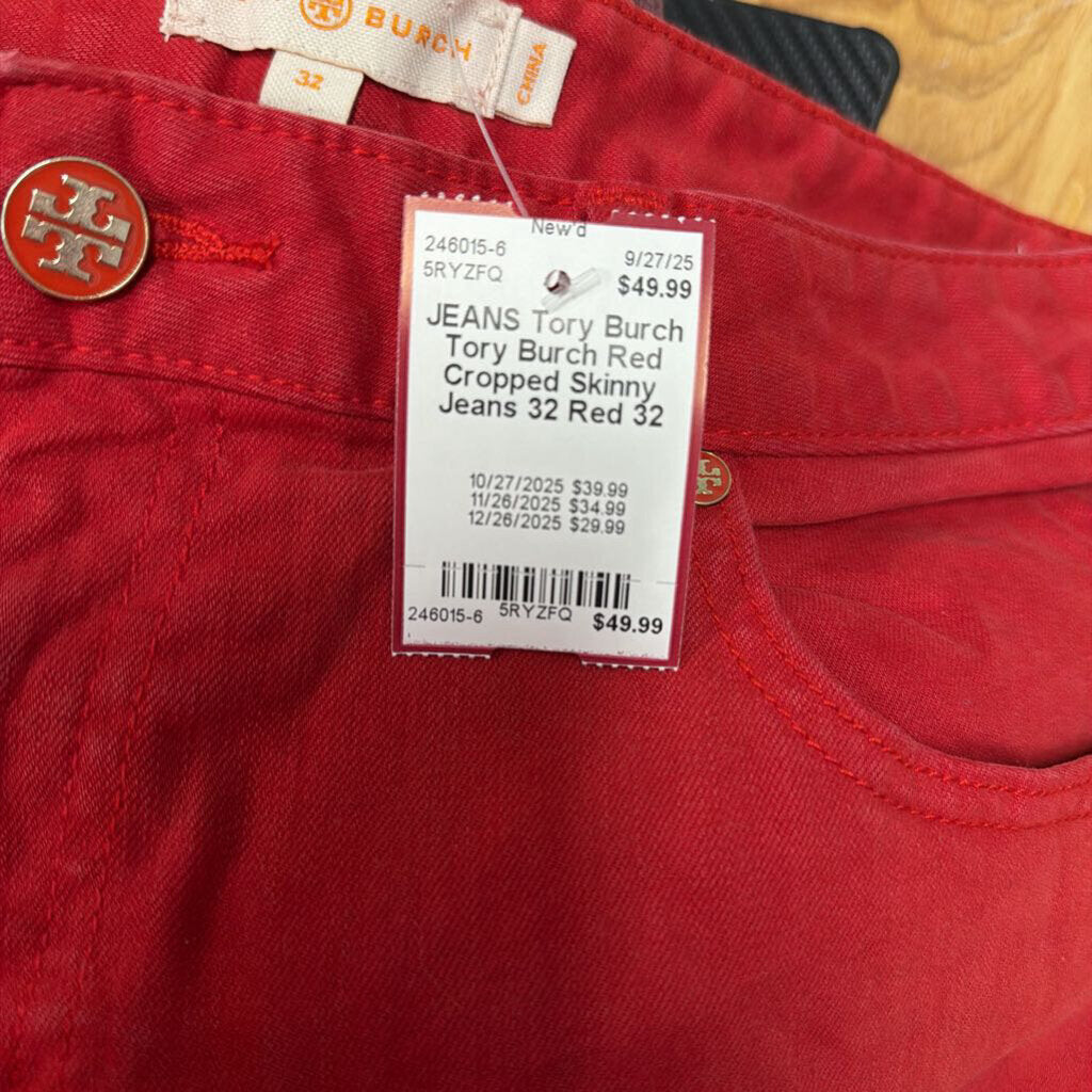 Tory Burch Red Cropped Skinny Jeans 32