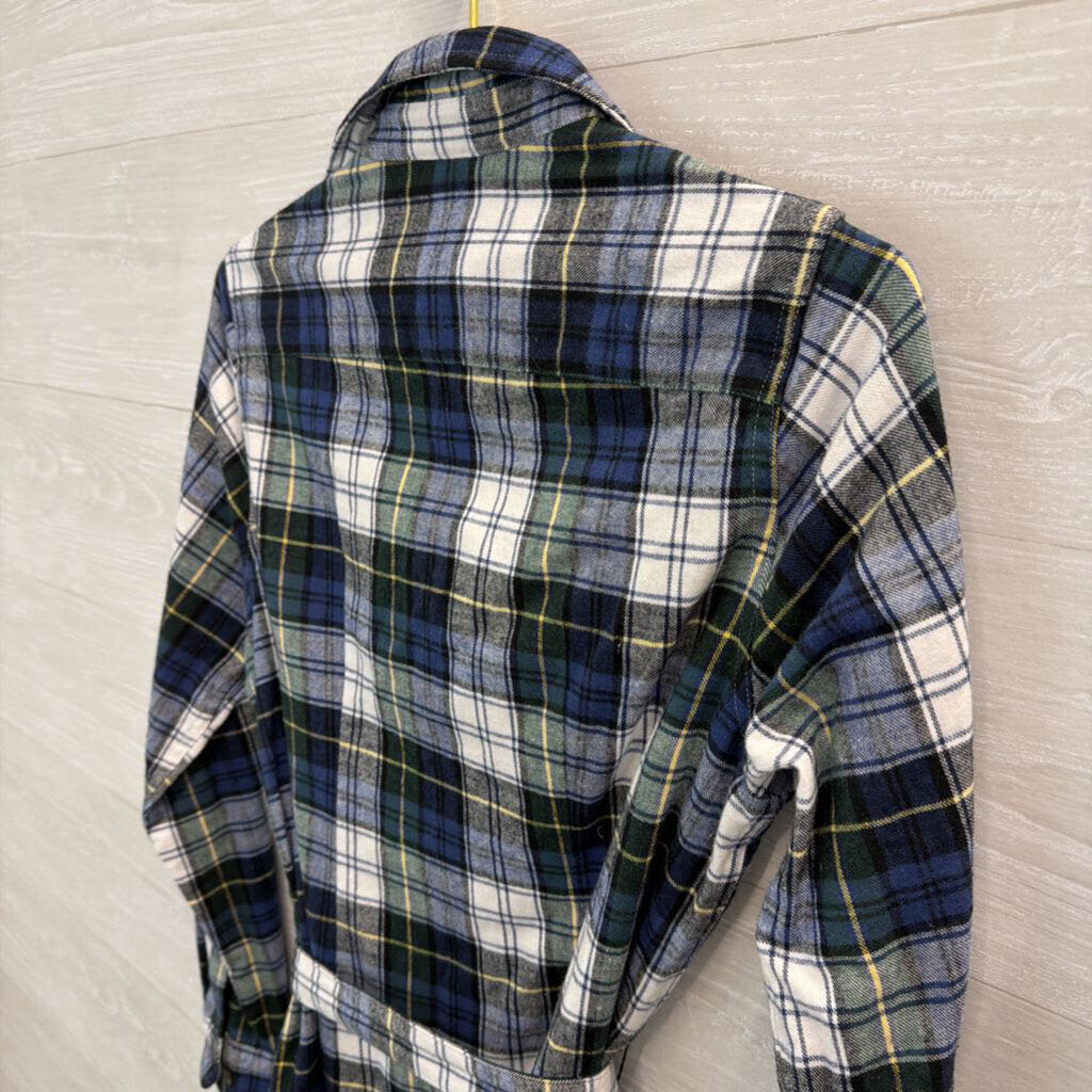 LL Bean Blue/ White Plaid Long Sleeve Tie Waist Dress Extra Small