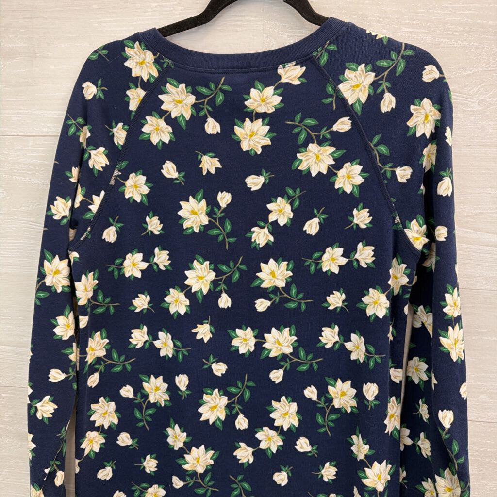 Draper James Navy/ White Flower Print Long Sleeve Sweatshirt Dress Small