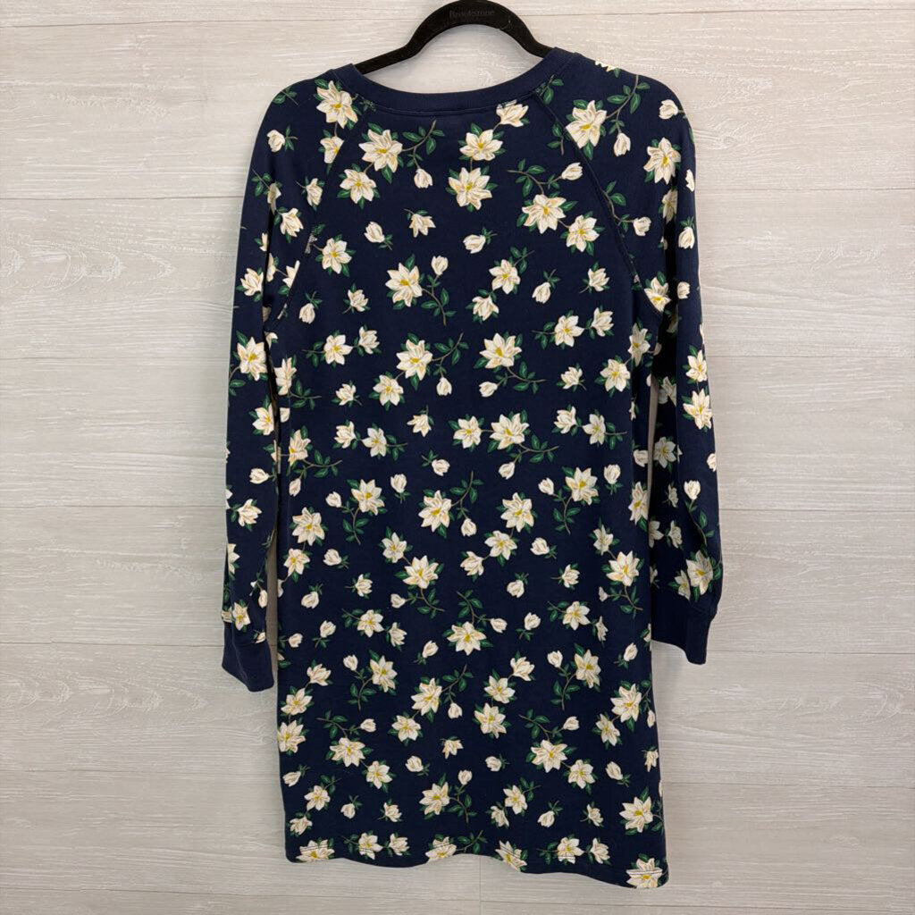 Draper James Navy/ White Flower Print Long Sleeve Sweatshirt Dress Small