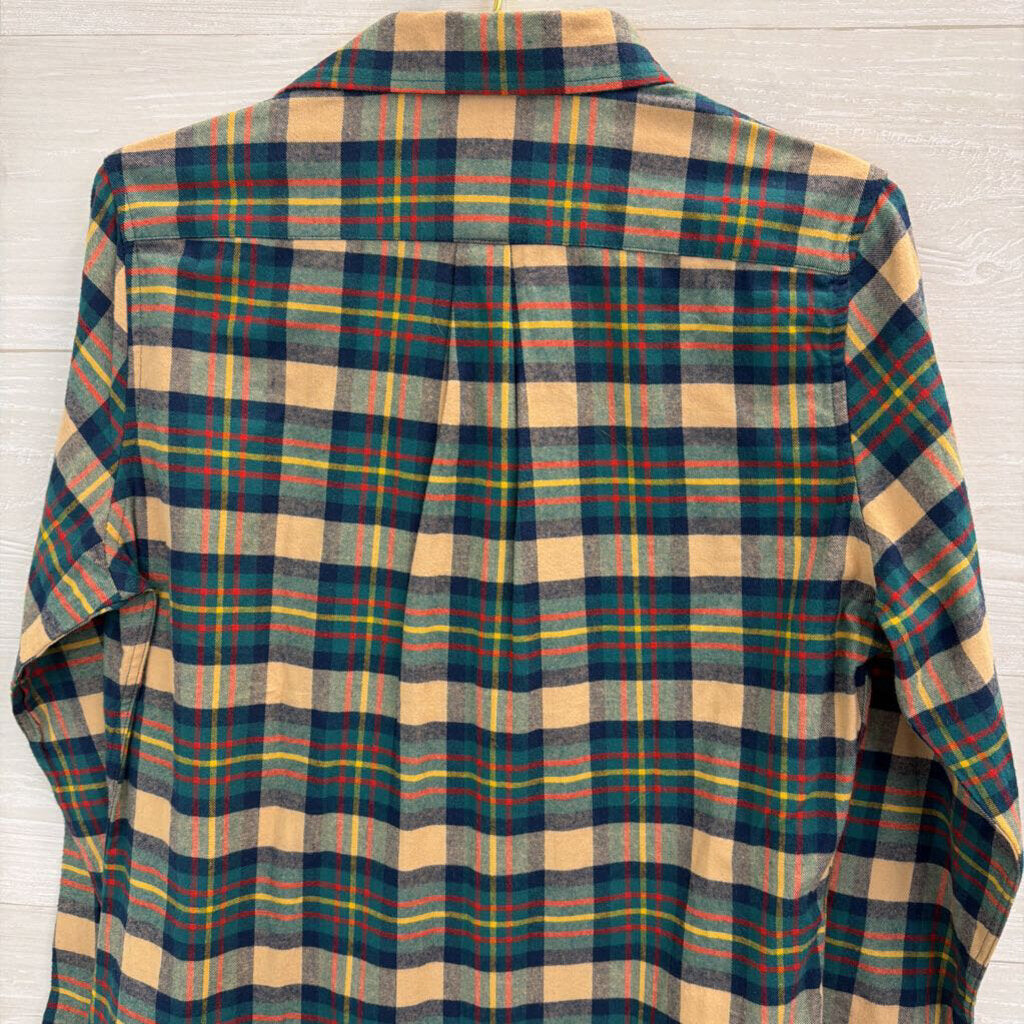 Cozy Cabin Flannels Beige/ Green Plaid Long Sleeve Button Down Top Small