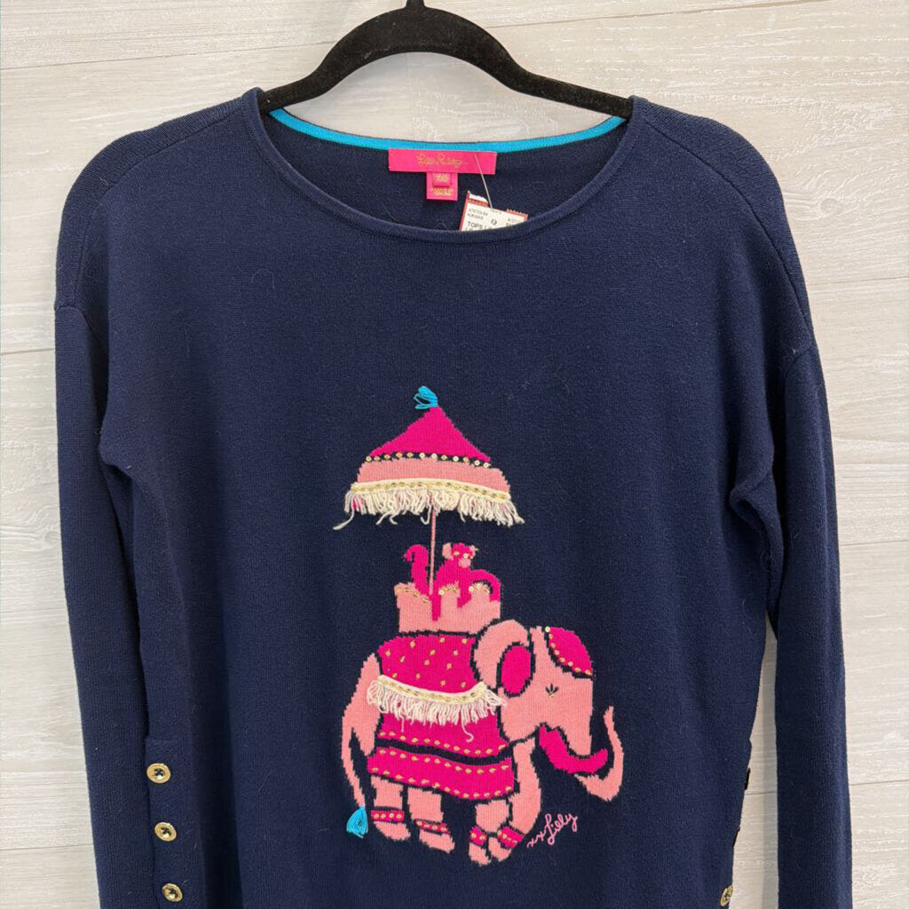 Lilly Pulitzer Navy/ Pink Caralynn Elephant Sweater XXS