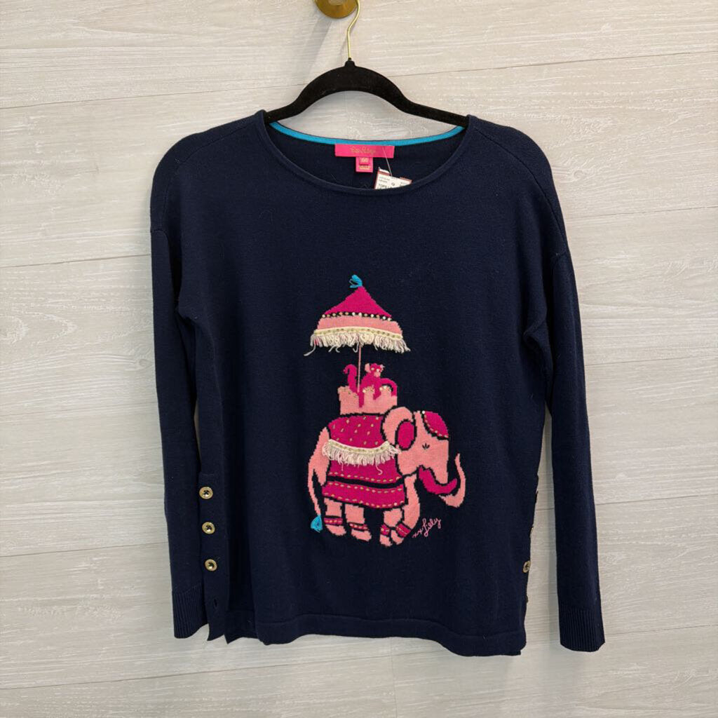 Lilly Pulitzer Navy/ Pink Caralynn Elephant Sweater XXS